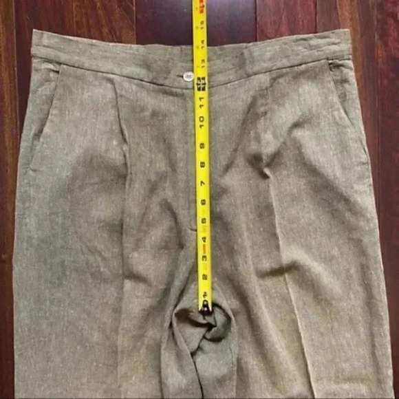Vintage Linen Trousers High Rise Relaxed Fit Pleated Pants Olive Green Size 14 - Picture 10 of 15